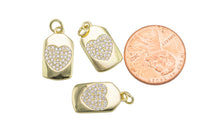 1 pc 18k Gold Micro Pave Heart Pendant , Heart Charms, Lock Necklace Earring Charms, CZ Pave- 9x17mm