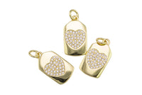 1 pc 18k Gold Micro Pave Heart Pendant , Heart Charms, Lock Necklace Earring Charms, CZ Pave- 9x17mm