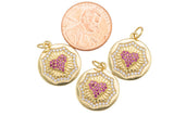 1 pc 18k Gold Micro Pave Heart Pendant , Heart Charms, Lock Necklace Charms, CZ Pave- 16mm