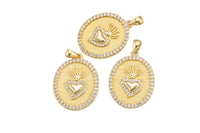 1 pc 18k Gold Micro Pave Sacred Heart Pendant , Heart Charms, Lock Necklace Charms, CZ Pave- 18x23mm