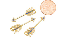 1 pc 18k Gold Micro Pave Arrow Pendant , Charms, Lock Necklace Earring Charms, CZ Pave- 9x32mm