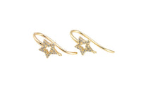 18kt Gold Star Earring Hook Wire CZ Earring, dainty Hoops, gold ear Hoops minimalist jewelry- 2 pcs fish hook earrings