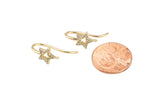 18kt Gold Star Earring Hook Wire CZ Earring, dainty Hoops, gold ear Hoops minimalist jewelry- 2 pcs fish hook earrings