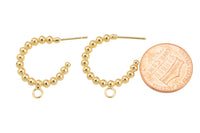 2pcs Gold Hoop Earring Stud Round Beaded Hoop Earring 18K Gold Statement Jewelry for Teen Women Girl- 20mm