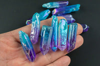 Aqua Aura Quartz Crystal Point (~1" - 1.5") - Bi Color Aqua Aura Quartz Point - Quartz Stone- Healing Crystals & Stones- Raw Shard Quartz