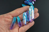 Aqua Aura Quartz Crystal Point (~1" - 1.5") - Bi Color Aqua Aura Quartz Point - Quartz Stone- Healing Crystals & Stones- Raw Shard Quartz