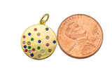 2 pc 18k Gold Rainbow Coin Charm Diamond CZ Drop Charm Cubic Protector Pendant Necklace - 14
