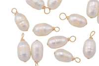 USA Gold Filled Natural Pearl Charms Drop Pendant Handmade Appx. 6x15mm. Made with Natural Freshwater Pearl and Gold Filled Wire Made in USA