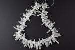 Natural Raw Rock Crystal Quartz Beads Long Slender Points Spikes Top Side Drilled Freeform Clear White Quartz 15.5" Strand