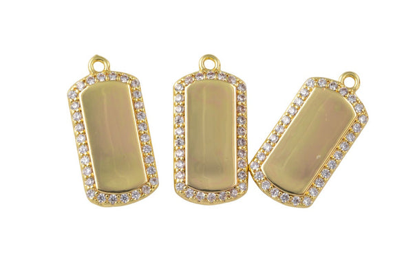 1pc 14k Gold with Micro Pave Military tag CZ pendant Celestial Jewelry Necklace Component- 8x16mm