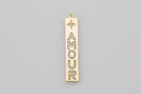 1 pc 18k Amour Tag Dogtag Charm CZ, Pendant- 7x57mm