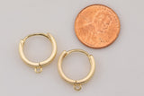 4pcs 18kt Gold hoop huggie one touch w/ open link Lever Hoop earring making, 15mm Earring Charm Making Findings Huggies