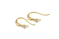 18kt Gold Earring Hook Wire CZ Earring, dainty Hoops, gold ear Hoops minimalist jewelry- 2 pcs fish hook earrings