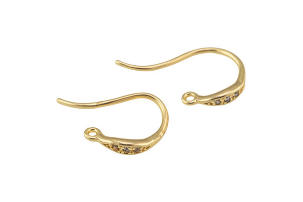 18kt Gold Earring Hook Wire CZ Earring, dainty Hoops, gold ear Hoops minimalist jewelry- 2 pcs fish hook earrings