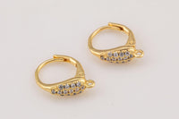 18kt Gold Earring Lever Back Huggie CZ Earring, dainty Hoops, gold ear Hoops minimalist jewelry- 2 pcs