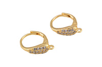 18kt Gold Earring Lever Back Huggie CZ Earring, dainty Hoops, gold ear Hoops minimalist jewelry- 2 pcs