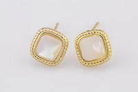 1pcs 18K Square Mother of pearl Shells- With open ring on back- Stud Earring- 1 pair per order - 9mm