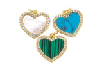 1 pc 18k Gold Heart Micro Pave, Heart Charms, Lock Necklace Earring Charms, CZ Pave- 16mm