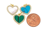 1 pc 18k Gold Heart Micro Pave, Heart Charms, Lock Necklace Earring Charms, CZ Pave- 16mm
