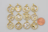 2pc Dainty 18K Gold Mother of Pearl Zodiac Horoscope Sign Medallion Pendant Sparkle Astro Coin with Zodiac Symbol on back- 17mm