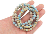 Matte Aqua Sea Sediment Jasper Smooth Round Size 6mm and 8mm- Handmade In USA- approx. 7" Bracelet Crystal Bracelet