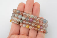 Natural Multi Color Rutilated Quartz Bracelet Smooth Round Size 6mm and 8mm- Handmade In USA- approx. 7" Bracelet Crystal Bracelet