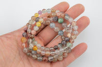 Natural Multi Color Rutilated Quartz Bracelet Smooth Round Size 6mm and 8mm- Handmade In USA- approx. 7" Bracelet Crystal Bracelet