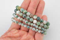 Natural Green Moss Agate Bracelet Smooth Round Size 6mm and 8mm- Handmade In USA- approx. 7" Bracelet Crystal Bracelet