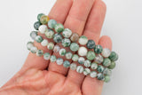 Natural Green Moss Agate Bracelet Smooth Round Size 6mm and 8mm- Handmade In USA- approx. 7" Bracelet Crystal Bracelet