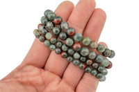 Natural Blood Stone Bracelet Smooth Round Size 6mm and 8mm- Handmade In USA- approx. 7" Bracelet Crystal Bracelet