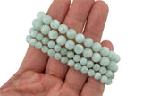 Natural Light Green Angelite Bracelet Smooth Round Size 6mm and 8mm- Handmade In USA- approx. 7" Bracelet Crystal Bracelet