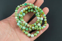Natural Tibetian Turquoise Round Size 6mm and 8mm- Handmade In USA- approx. 7" Bracelet Crystal Bracelet
