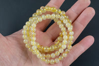 Natural Gold Rutilated Quartz Bracelet Smooth Round Size 6mm and 8mm- Handmade In USA- approx. 7" Bracelet Crystal Bracelet