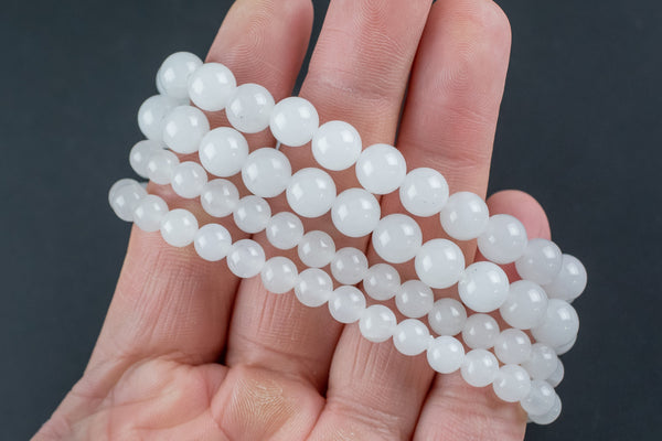 Natural White Milky Jade Round Size 6mm and 8mm- Handmade In USA- approx. 7" Bracelet Crystal Bracelet