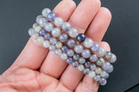 Natural Flower Iolite Round Size 6mm and 8mm- Handmade In USA- approx. 7" Bracelet Crystal Bracelet