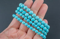 Matte Turquoise Round Size 6mm and 8mm- Handmade In USA- approx. 7" Bracelet Crystal Bracelet