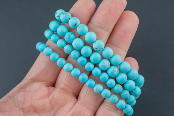 Matte Turquoise Round Size 6mm and 8mm- Handmade In USA- approx. 7" Bracelet Crystal Bracelet