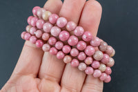 Natural Rhodonite Round Size 6mm and 8mm- Handmade In USA- approx. 7" Bracelet Crystal Bracelet