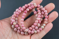 Natural Rhodonite Round Size 6mm and 8mm- Handmade In USA- approx. 7" Bracelet Crystal Bracelet