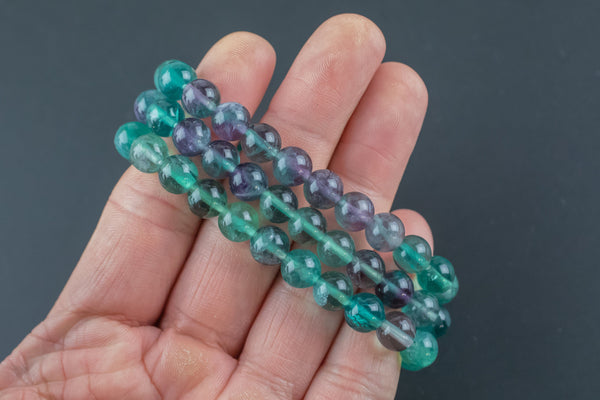 Natural Rainbow Fluorite Round Size 6mm and 8mm- Handmade In USA- approx. 7" Bracelet Crystal Bracelet