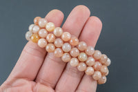 Natural Pink Moonstone Smooth Round Size 6mm and 8mm- Handmade In USA- approx. 7" Bracelet Crystal Bracelet