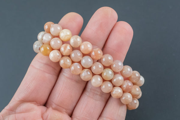 Natural Pink Moonstone Smooth Round Size 6mm and 8mm- Handmade In USA- approx. 7" Bracelet Crystal Bracelet