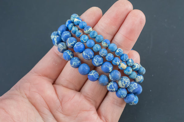 Blue Aqua Terra Jasper Bracelet Matte Round Size 6mm and 8mm- Handmade In USA - Natural Gemstone Bracelets - Handmade Jewelry - approx. 7"