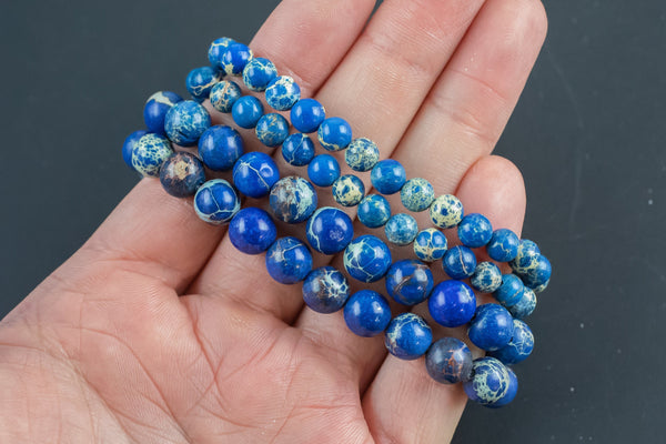 Blue Lapis Aqua Terra Jasper Bracelet Round Size 6mm and 8mm Undyed Natural - Handmade In USA - Handmade Jewelry - approx. 7"