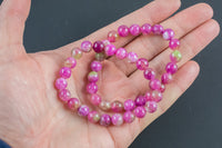 Pink Watermelon Jade Bracelet Round Size 6mm and 8mm - Handmade In USA - Natural Gemstone Crystal Bracelets - Handmade Jewelry - approx. 7"