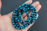 Blue Teal Tiger's Eye Bracelet Round Size 6mm and 8mm - Handmade In USA - Natural Gemstone Crystal Bracelets - Handmade Jewelry - approx. 7"