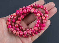 Hot Pink Aqua Terra Jasper Bracelet Round Size 6mm and 8mm - Handmade In USA - Natural Gemstone Bracelets - Handmade Jewelry - approx. 7"