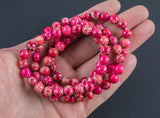 Hot Pink Aqua Terra Jasper Bracelet Round Size 6mm and 8mm - Handmade In USA - Natural Gemstone Bracelets - Handmade Jewelry - approx. 7"