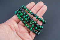 Green Tiger's Eye Bracelet Round Size 6mm and 8mm - Handmade In USA - Natural Gemstone Crystal Bracelets - Handmade Jewelry - approx. 7"