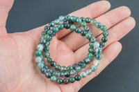 Natural Moss Agate Bracelet Round Size 6mm and 8mm - Handmade In USA - Natural Gemstone Crystal Bracelets - Handmade Jewelry - approx. 7"